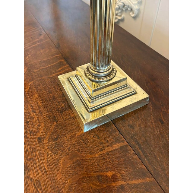 Antique Victorian Cranberry Glass Oil Lamp on Brass Corinthian Column, 1860 For Sale - Image 10 of 11