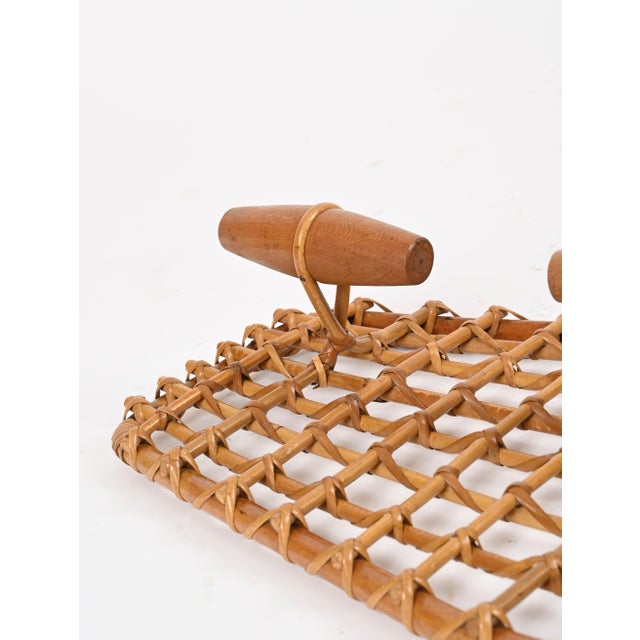 1960s Franco Albini Italian Wall Coat Rack in Bamboo & Rattan, Italy 1960s attributed to Franco Albini For Sale - Image 5 of 11