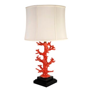Vintage Italian Coral Porcelain Lamp For Sale