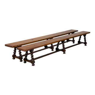19th Century Pair of Country French Provincial Louis XIII Oak Harvest Table Benches For Sale