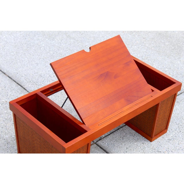 Mid-Century Modern Lift-Top Coffee Table / Vintage Bed Tray With Storage – Cane Panel Accent – 1970s For Sale - Image 12 of 14