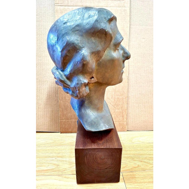 Early 20th-Century Female Bronze Bust on Stand by Oliver Grymes For Sale - Image 4 of 16