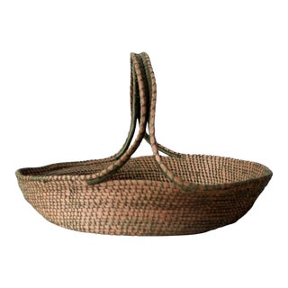 Vintage Woven Handle Basket For Sale