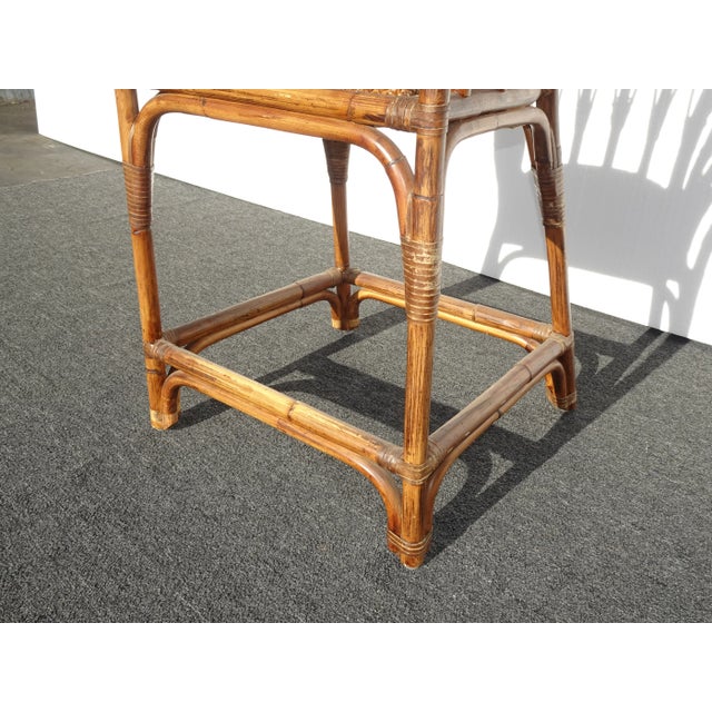 Set of Three Bamboo Barstools Brown Mid Century Palm Beach Style Bar Stools For Sale - Image 12 of 12