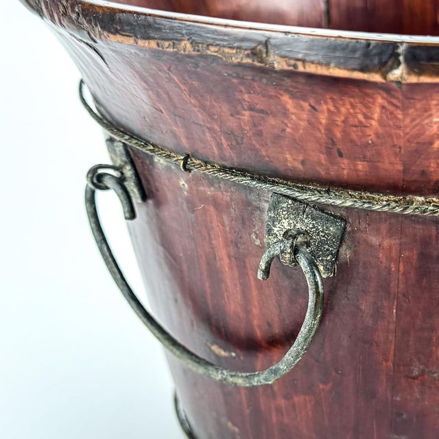 1900 - 1909 Antique Chinese Wood Covered Rice Bucket For Sale - Image 5 of 12