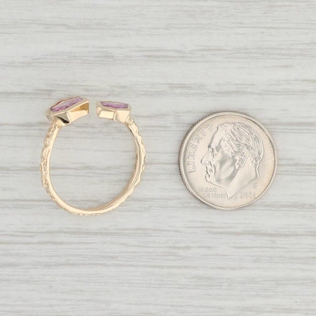 Metal New 0.95ctw Pink Sapphire Bypass Ring 14k Yellow Gold Size 6.5 Adjustable For Sale - Image 7 of 8