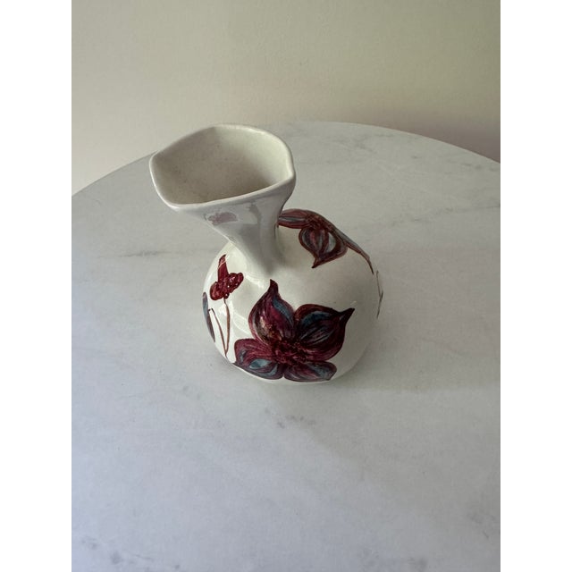 Vintage Bray Design Irish Pottery Vase | Handmade Ireland | Hand-Painted Clematis Floral | Studio Art Pottery | Irish Gift | Signed For Sale - Image 4 of 7