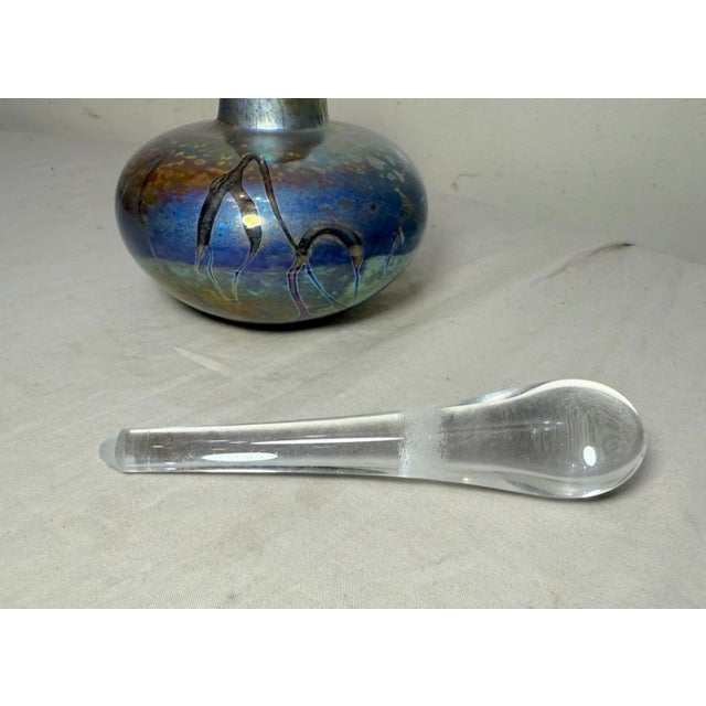 Vintage Fellerman & Raabe Hand Blown Studio Art Glass Iridescent Perfume Bottle For Sale - Image 10 of 11