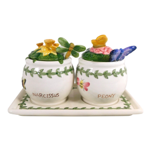 1980s Pormteirion Honey Pot Set With Underplate and Spoons- 7 Pieces