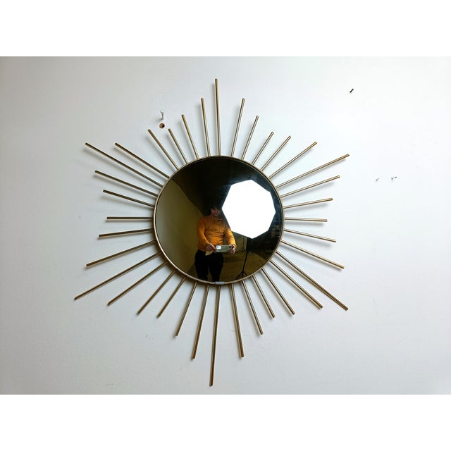 Vintage Brass Sunburst Mirror, 1970s For Sale - Image 6 of 9