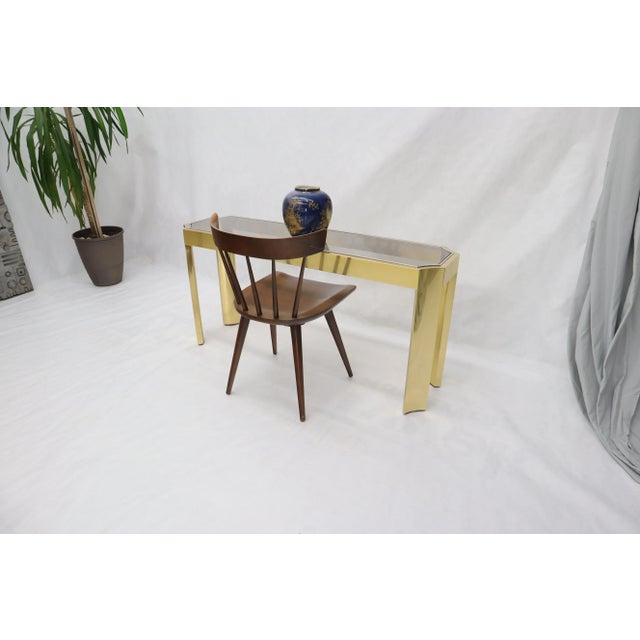 Transparent Concave Leg Brass and Glass Top Rectangular Console Sofa Table For Sale - Image 8 of 9