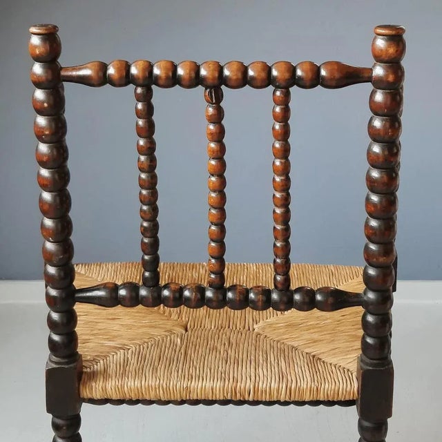Brown Dutch Bobbin Chair with Rush Seat, 1930s For Sale - Image 8 of 10