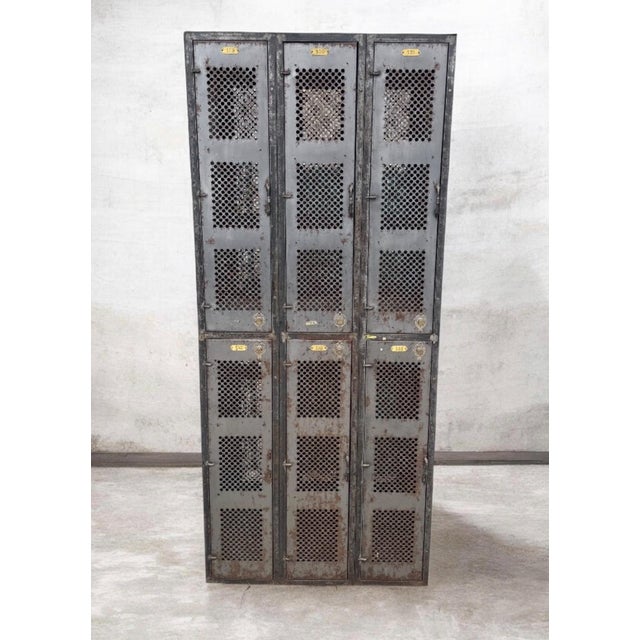 Industrial A Vintage Industrial Perforated Metal Lockers For Sale - Image 3 of 6