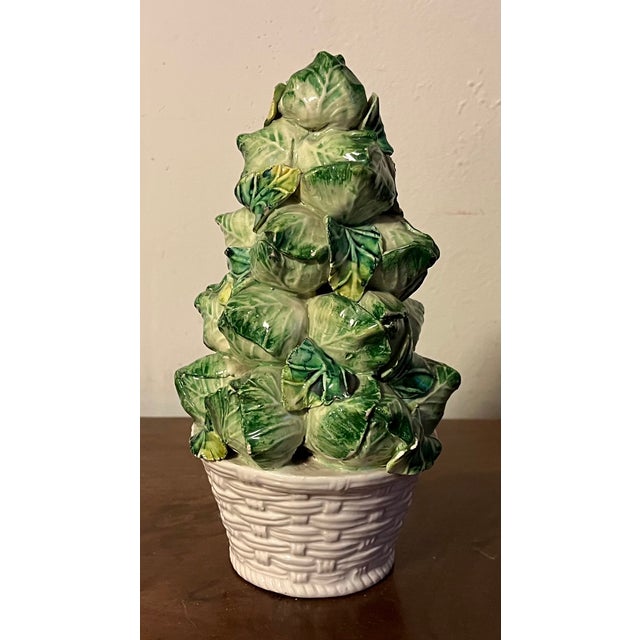 Mid-Century Modern Italian Mid-Century Modern Pottery Tromp l'Oeil Faux Basket of Brussels Sprouts Stacked in a Pyramid For Sale - Image 3 of 9