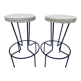 Mid-Century Frederick Weinberg Wrought Iron Bar Stools, a Pair For Sale