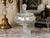 An exceptional vintage Duncan Miller covered compote featuring striking frosted figural faces in an elegant Art Deco-...