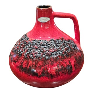 MCM Keramik Red Fat Lava Vase With Handle For Sale