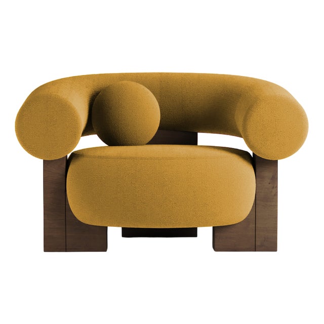 Cassete Armchair in Boucle Mustard and Smoked Oak by Alter Ego for Collector For Sale
