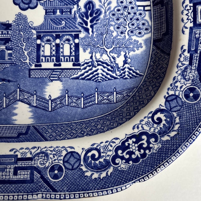 Blue Antique English Blue & White Chinoiserie Serving Platter For Sale - Image 8 of 12