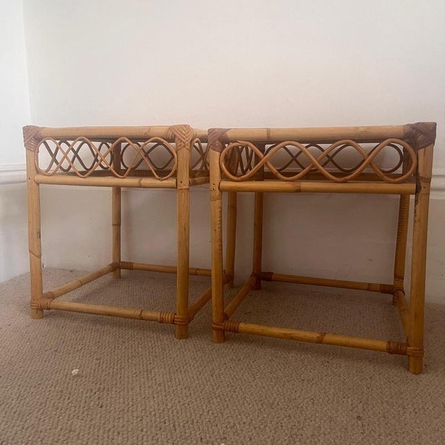 Bamboo Bedside Tables with Detailing, Set of 2 For Sale - Image 5 of 8