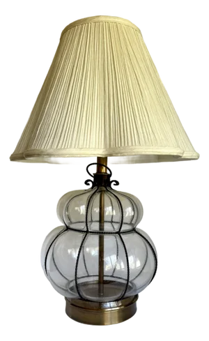Vintage Ethan Allen Caged Blown Glass and Iron Table Lamp