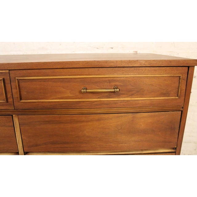 Vintage Nine Drawer Walnut Dresser by Dixie Furniture Co. For Sale - Image 13 of 16