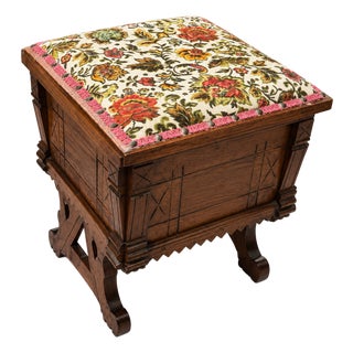 Antique Eastlake Oak Commode With Needlepoint Seat For Sale