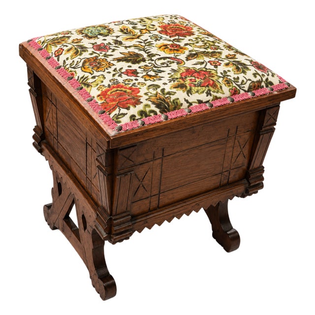 Antique Eastlake Oak Commode With Needlepoint Seat For Sale
