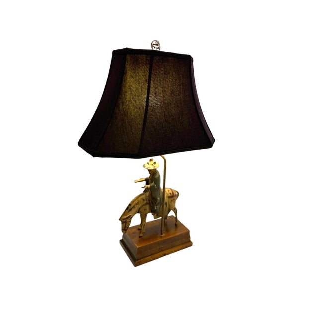 Mid 20th Century Mid 20th Century Lamp Chinese Scholar on Horse Metal and Wood Old Vintage Oriental Decor For Sale - Image 5 of 12