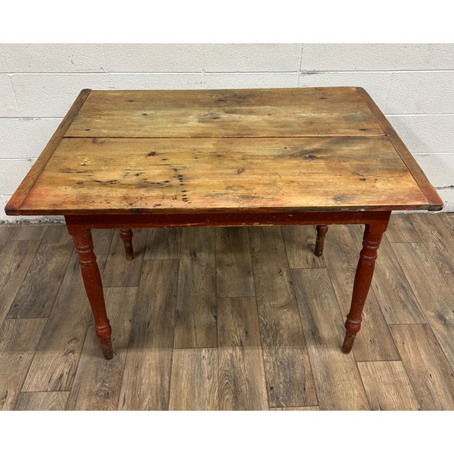 Antique Primitive Wooden Farmhouse Table For Sale - Image 10 of 11