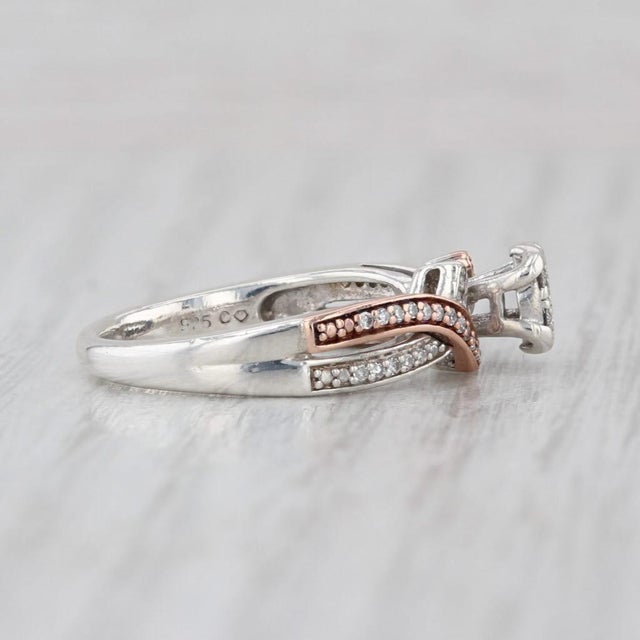 0.17ctw Diamond Cluster Engagement Ring 10k Rose Gold Sterling Silver Size 6.25 For Sale - Image 4 of 9