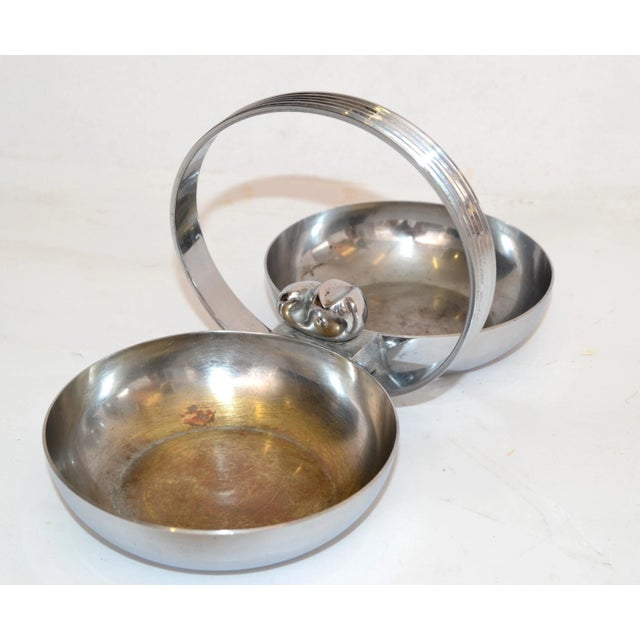 Art Deco Chase Usa Chrome on Brass Twin Candy & Nut Dish Designed Gerth & Gerth For Sale - Image 13 of 13