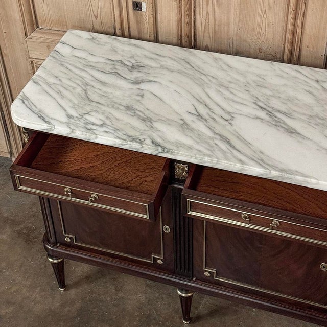 19th Century French Louis XVI Mahogany Buffet With Carrara Marble Top For Sale - Image 12 of 18