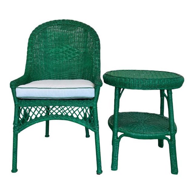 Brighten up your space with this charming 3-piece green woven rattan set, perfect for indoor or covered outdoor use....