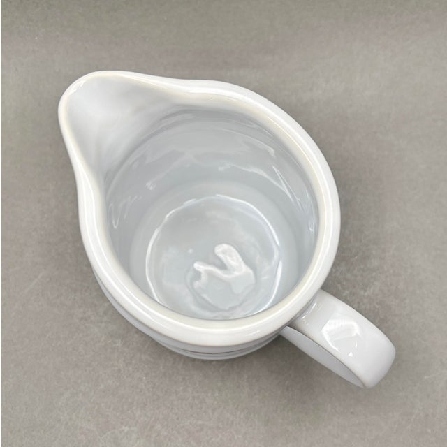 Ceramic Vintage White Mid-Century Modern Farmhouse Ceramic Pitcher For Sale - Image 7 of 9