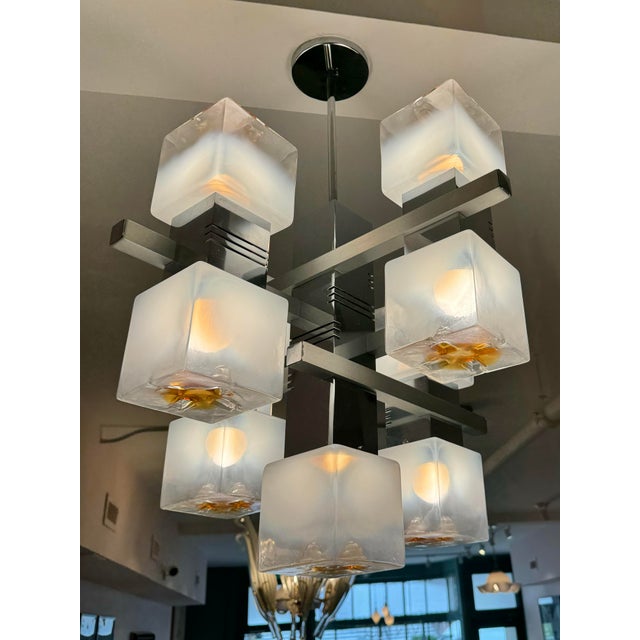 Mid-Century Modern Mid-Century Murano Glass Cube Chandelier Attributed to Gaetano Sciolari for Mazzega For Sale - Image 3 of 11