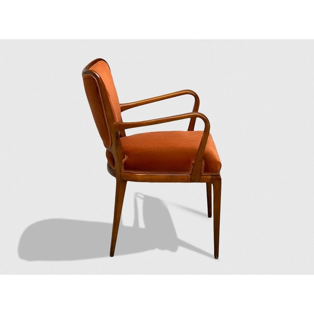 Orange Osvaldo Borsani, Italian Modern, Cherrywood, Velvet, Armchair, Italy, 1950s For Sale - Image 8 of 10