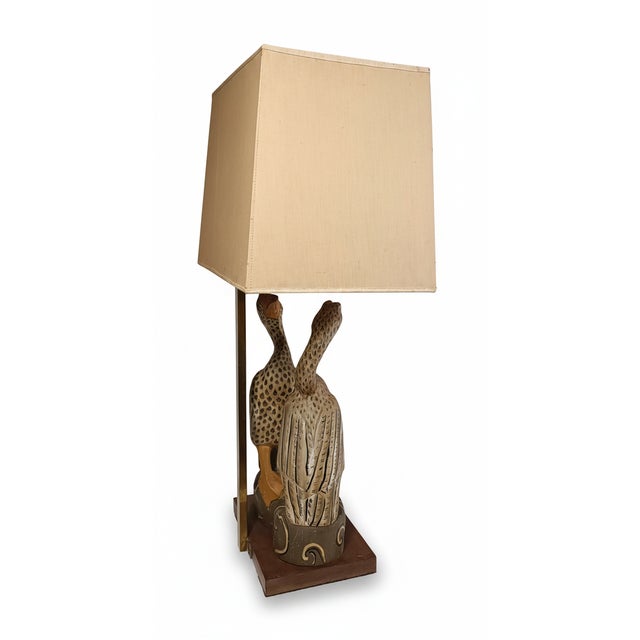 Sculptural Table Lamp with Couple of Birds in Polychrome Wood, 1960s For Sale - Image 4 of 18