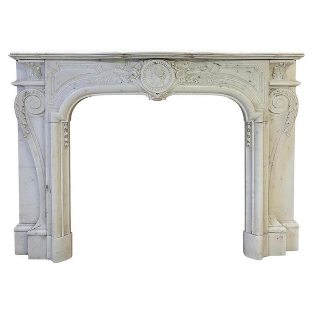 Louis XIV French Statuary White Marble Fireplace Mantel, 1850s For Sale - Image 15 of 15