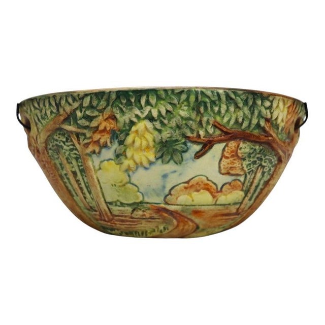 Arts & Crafts Weller Arts & Crafts Forest Woodcraft Pottery Hanging Planter C1920 For Sale - Image 3 of 11