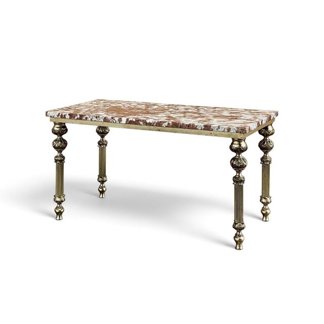 Mid-Century Neoclassical Brass & Marble Coffee Table For Sale - Image 4 of 15