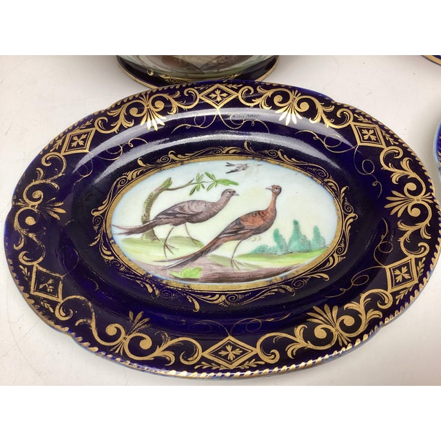 Late 19th Century Pair Antique Coalport Porcelain Cobalt With Birds Covered Sauce Tureens With Under Plates For Sale - Image 5 of 12