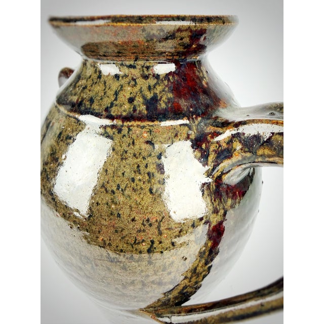 Vintage Hewell Pottery Double-Handled Jug | Georgia Folk Art Alkaline Glaze For Sale - Image 10 of 11