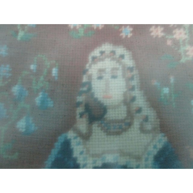 Wood My Only Desire the Lady and the Unicorn Vintage Finished Needlepoint Framed Under Glass For Sale - Image 7 of 16