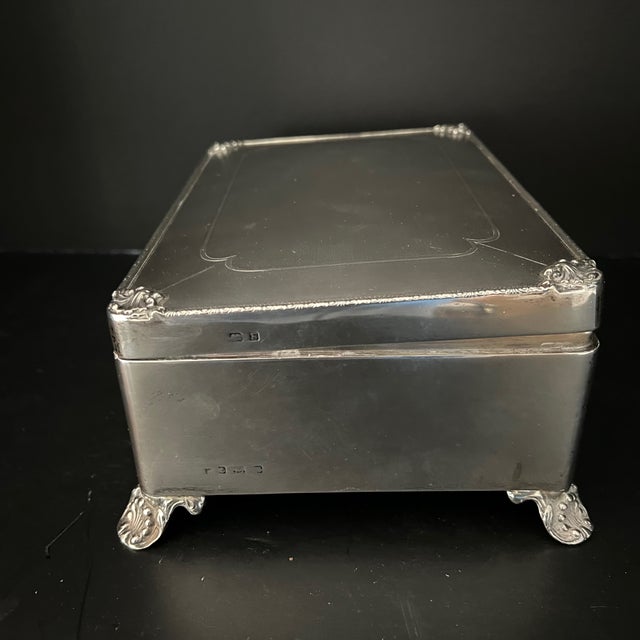 Antique British Solid Silver, Cedar Lined ,Hinged Top Cigarette Box For Sale - Image 9 of 16