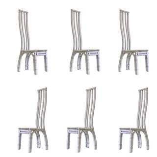 Italian White Bamboo Chairs, 1970s, Set of 6 For Sale