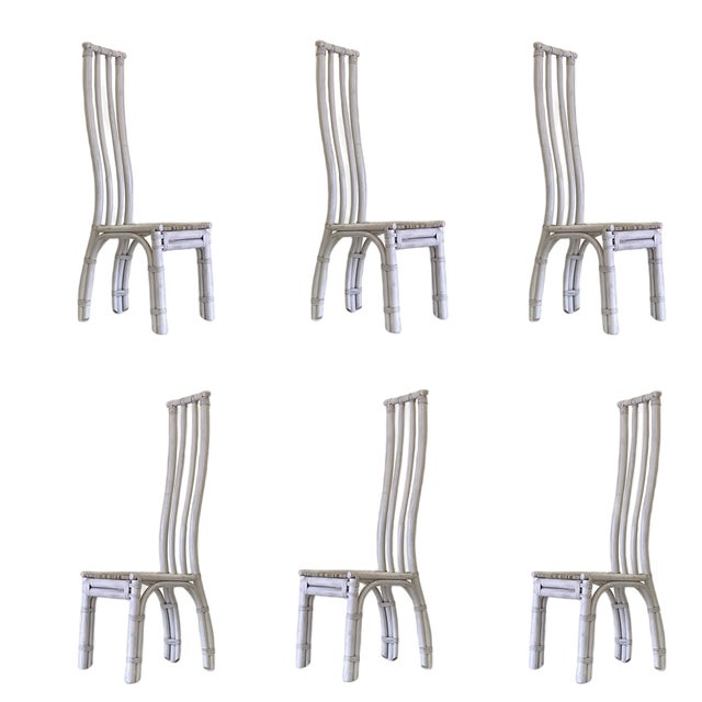 Italian White Bamboo Chairs, 1970s, Set of 6 For Sale