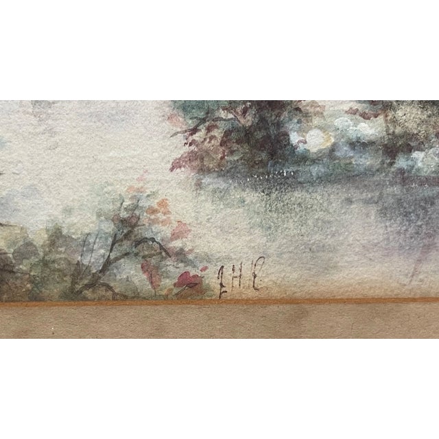 Realism Antique 19th Century Orig ZHR Winter River Watercolor Realism Landscape Painting For Sale - Image 3 of 11