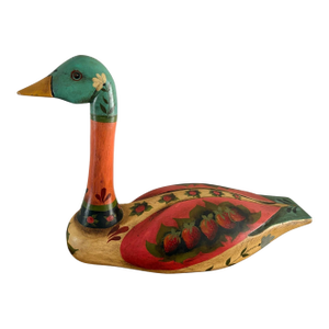 Vintage Folk Art Hand Painted Wooden Duck/ Swan Statue