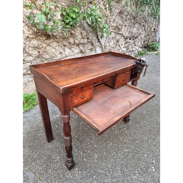 French Watchmakers Workbench with Drawers and Leather Surface, 1900s For Sale - Image 10 of 18